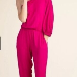 Trina Turk Elegant Pink One-Shoulder Jumpsuit Sz Small